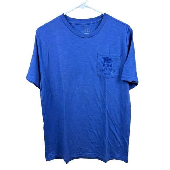Polo by Ralph Lauren Blue Nautical Short Sleeve Front Pocket Crew Neck Shirt - Picture 1 of 5